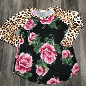 Tunic A.gain Floral Leopard Long Sleeve